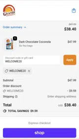Grandy Organics coupon verification screenshot