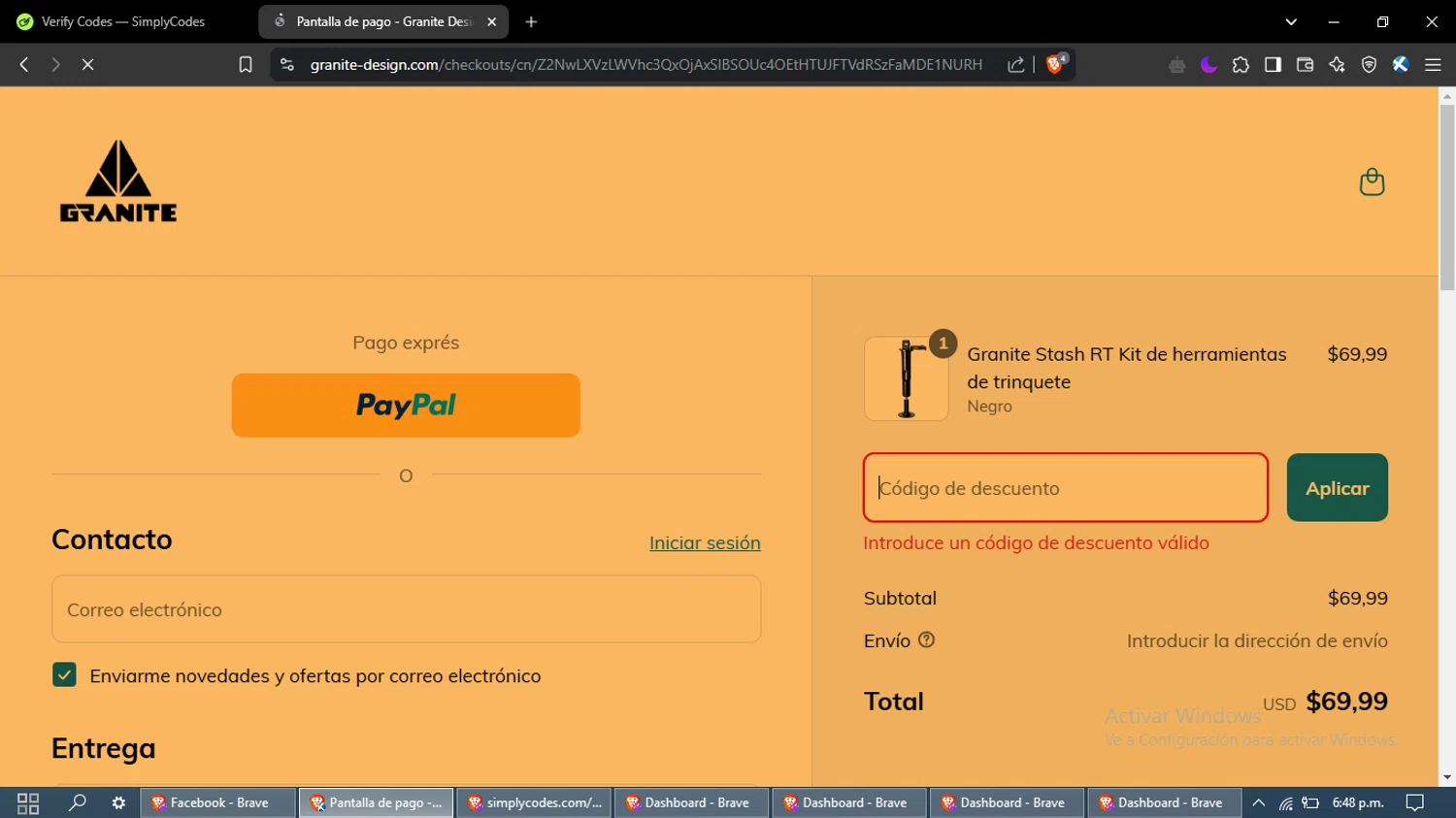 Granite promo code screenshot showing code FEB15 applied at Granite checkout page. Uploaded by SimplyCodes community member FrugalAce2492 on Mar 19, 2025