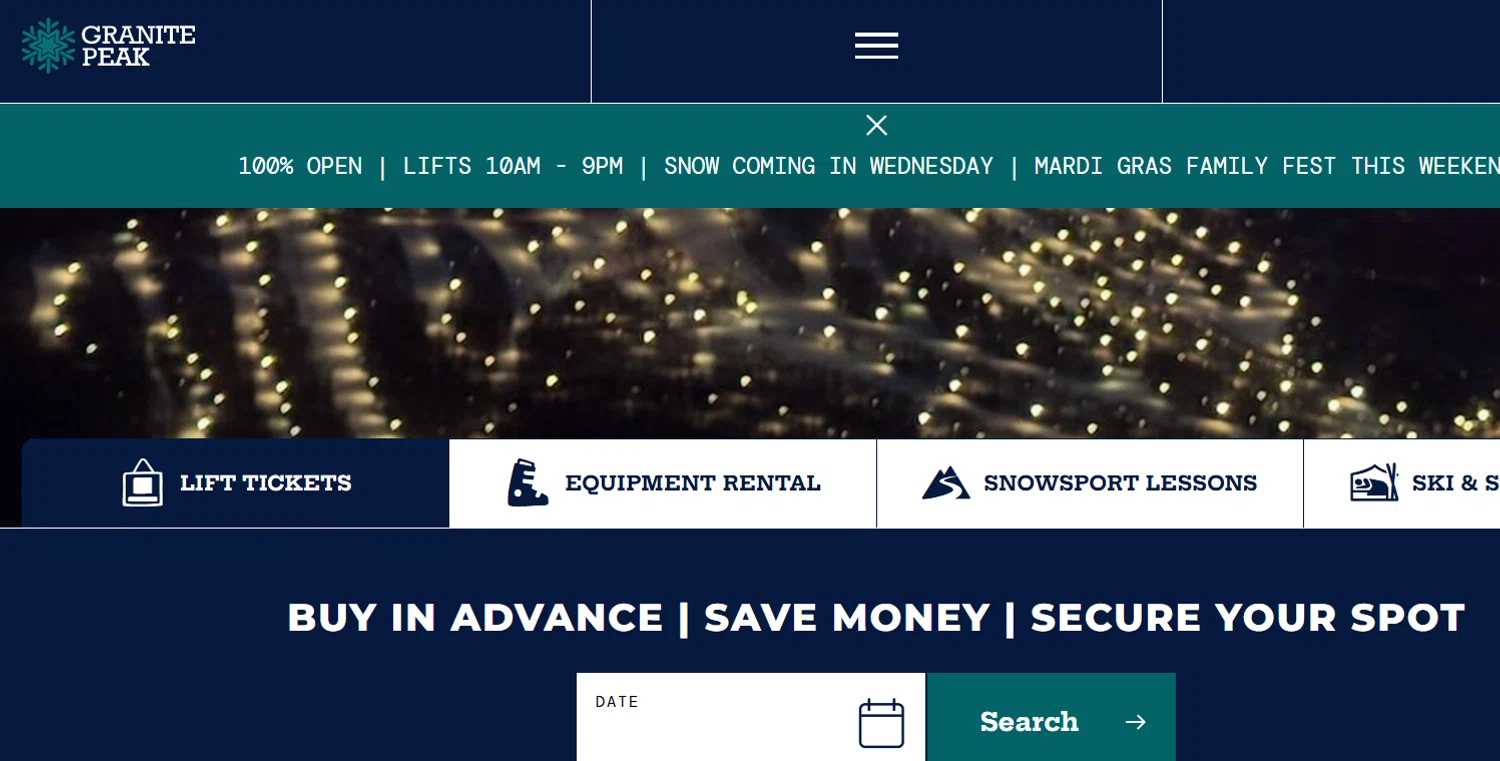 Granite Peak Ski Resort promo code screenshot showing code WELCOME10 applied at Granite Peak Ski Resort checkout page. Uploaded by SimplyCodes community member lukeCallahannn on Mar 3, 2025