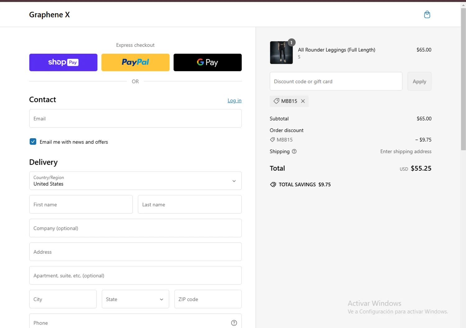 Graphene-X promo code screenshot showing code MBB15 applied at Graphene-X checkout page. Uploaded by SimplyCodes community member Carlosramirez09 on Feb 4, 2025