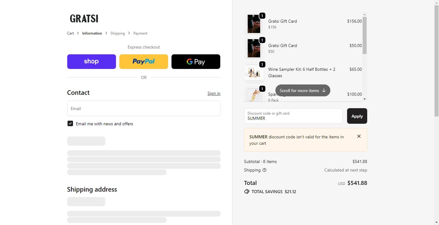 Gratsi discount code screenshot showing code SUMMER applied at Gratsi checkout page. Uploaded by SimplyCodes community member PennyOwl696 on Dec 14, 2025
