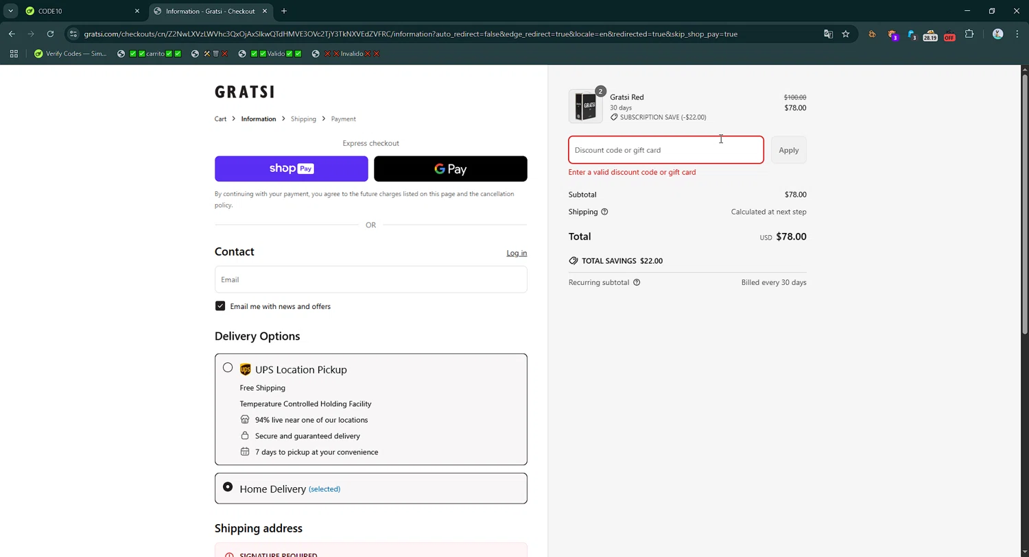Gratsi discount code screenshot showing code CODE10 applied at Gratsi checkout page. Uploaded by SimplyCodes community member CrownGuardian9882 on Jun 18, 2025