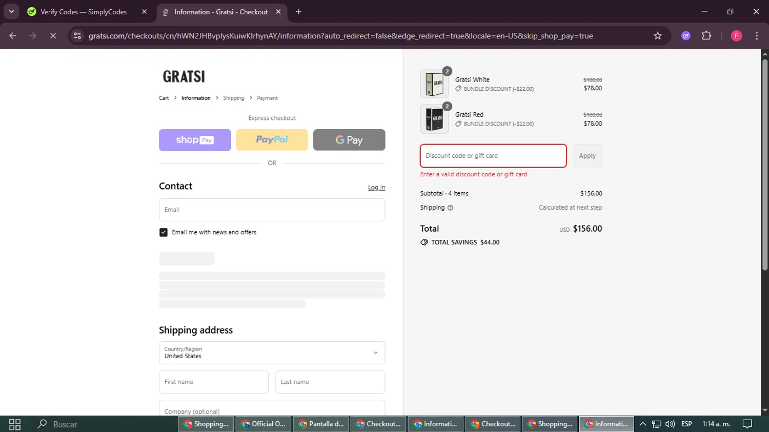 Gratsi discount code screenshot showing code MAMABEAR applied at Gratsi checkout page. Uploaded by SimplyCodes community member Burbuja on Aug 28, 2025