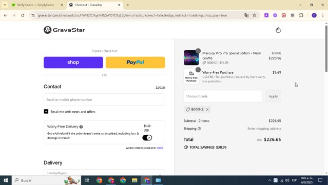GravaStar checkout page showing GravaStar discount code box | Screenshot taken by SimplyCodes community member on Sep 6, 2025