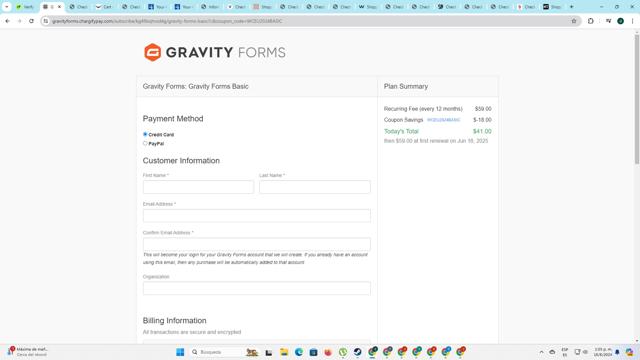 Gravity Forms checkout page showing Gravity Forms promo code box | Screenshot taken by SimplyCodes community member on Jun 16, 2024