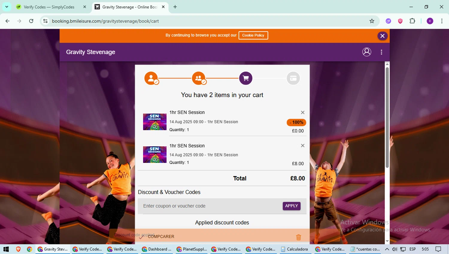 Gravity Global promo code screenshot showing code COMPCARER applied at Gravity Global checkout page. Uploaded by SimplyCodes community member suieeloves on Aug 1, 2025