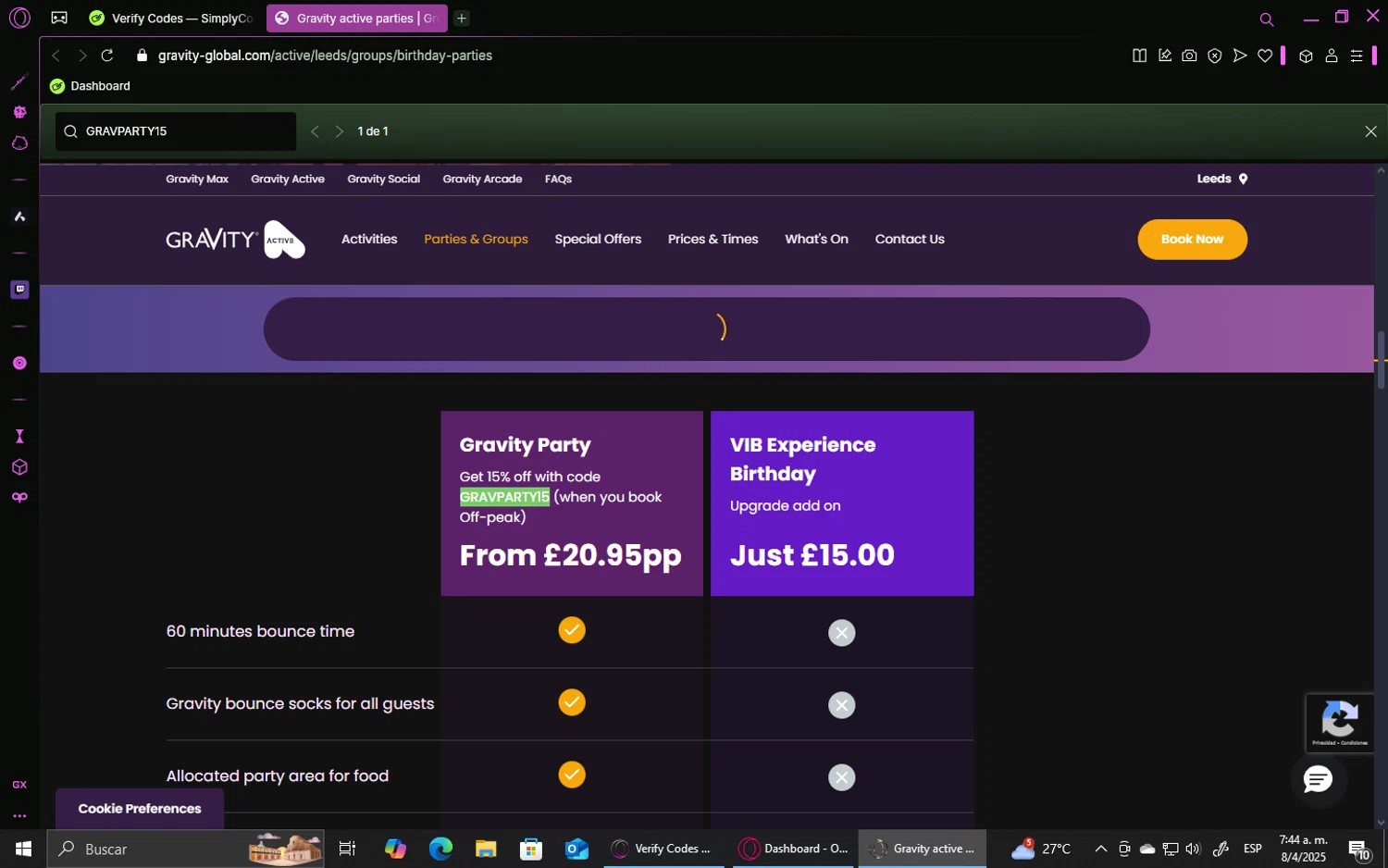 Gravity Global promo code screenshot showing code GRAVPARTY15 applied at Gravity Global checkout page. Uploaded by SimplyCodes community member GoldHawk6293 on Apr 8, 2025