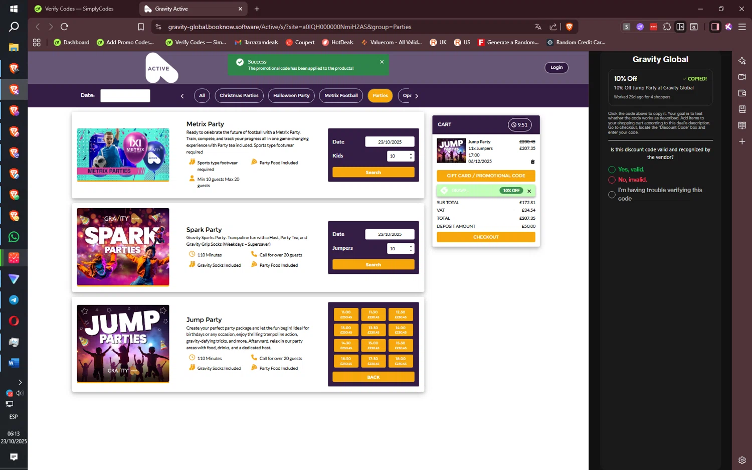 Gravity Global checkout page showing Gravity Global promo code box | Screenshot taken by SimplyCodes community member on Oct 23, 2025