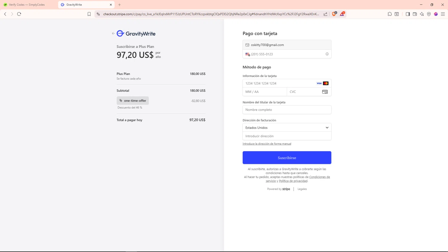 GravityWrite checkout page showing GravityWrite coupon code box | Screenshot taken by SimplyCodes community member on Jan 1, 2026