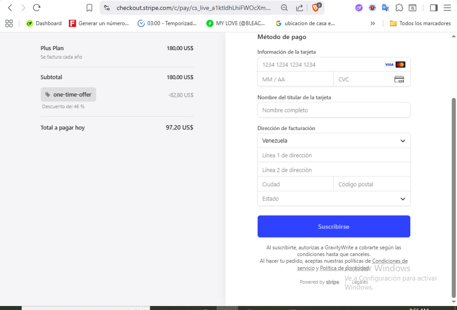 GravityWrite coupon code screenshot showing code one-time-offer applied at GravityWrite checkout page. Uploaded by SimplyCodes community member VoucherFalcon3942 on Oct 17, 2025