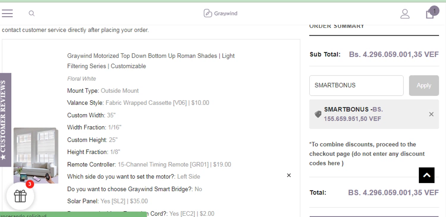 Graywind promo code screenshot showing code SMARTBONUS applied at Graywind checkout page. Uploaded by SimplyCodes community member CURTIS on Sep 13, 2025