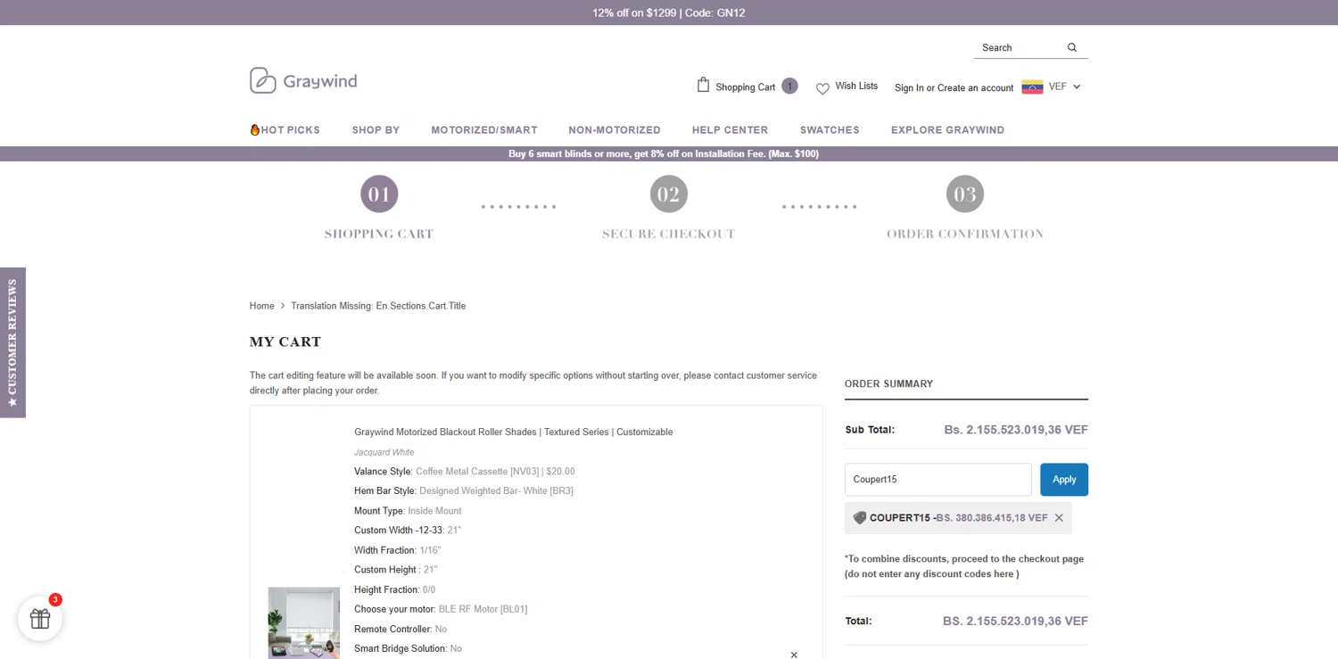 Graywind promo code screenshot showing code Coupert15 applied at Graywind checkout page. Uploaded by SimplyCodes community member Dorothy on Sep 16, 2025