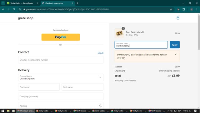 Graze checkout page showing Graze discount code box | Screenshot taken by SimplyCodes community member on Jun 24, 2024