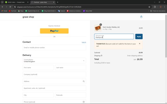 Graze checkout page showing Graze discount code box | Screenshot taken by SimplyCodes community member on Jun 7, 2024