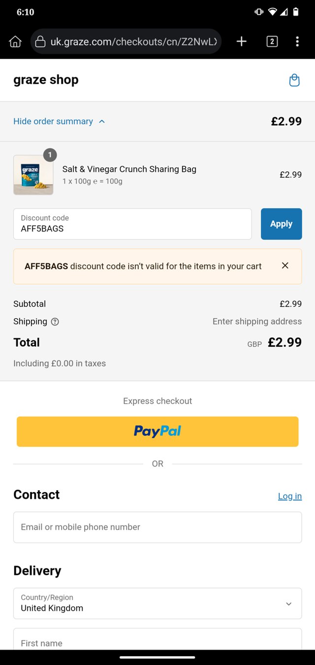 Graze checkout page showing Graze discount code box | Screenshot taken by SimplyCodes community member on Jul 13, 2024