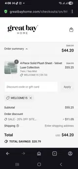 Welcome15 coupon verification screenshot