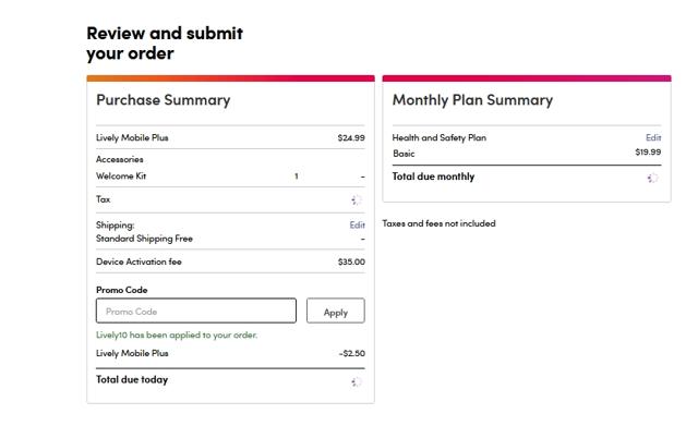 Lively.com checkout page showing Lively.com discount code box | Screenshot taken by SimplyCodes community member on Nov 16, 2021