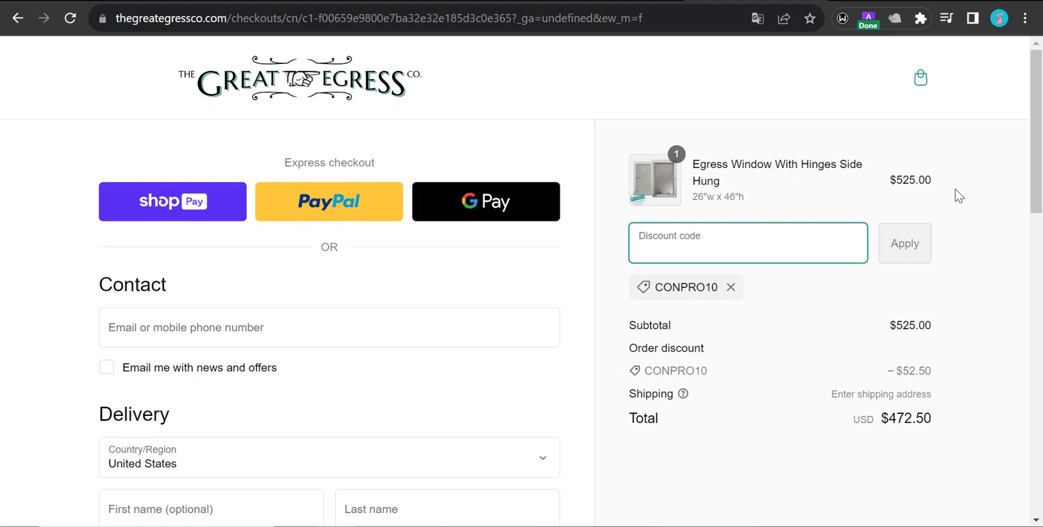 where to use The Great Egress promo code box