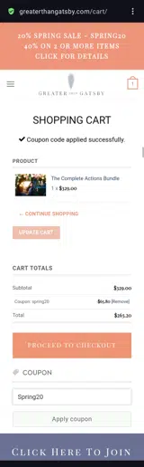 Spring20 coupon verification screenshot