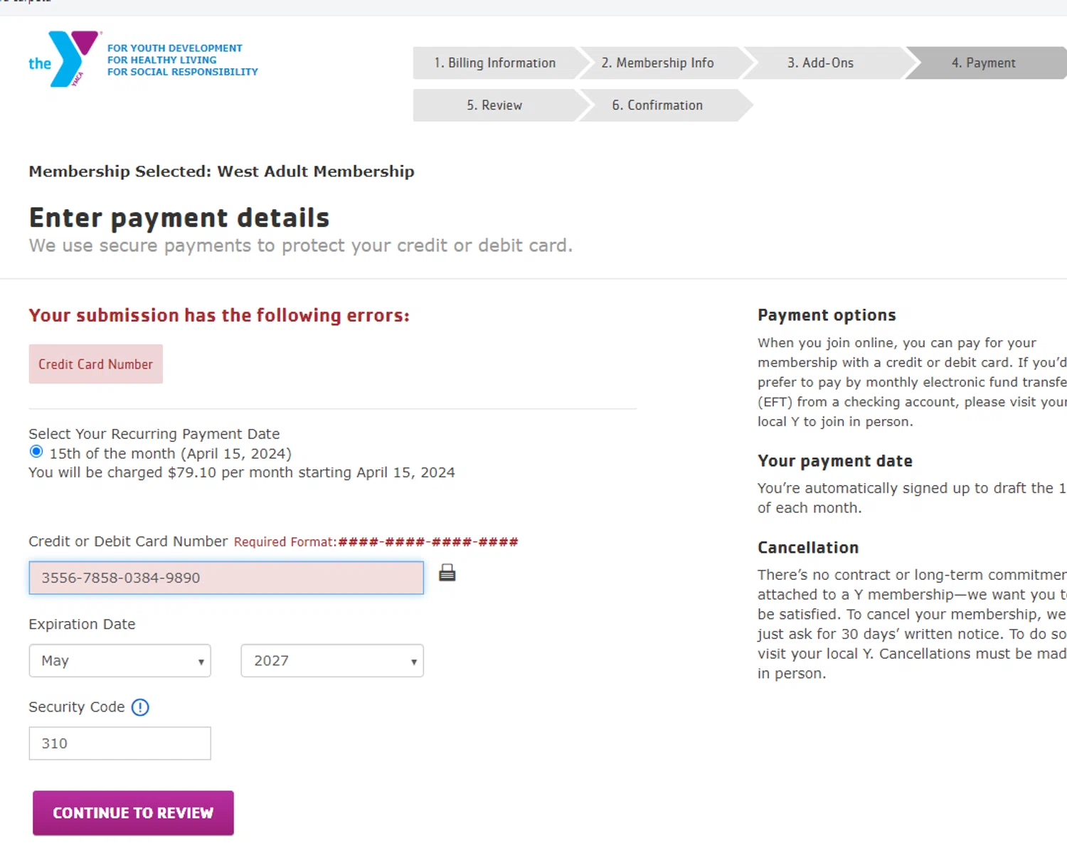 Greater Wichita YMCA checkout page showing Greater Wichita YMCA promo code box | Screenshot taken by SimplyCodes community member on Apr 5, 2024