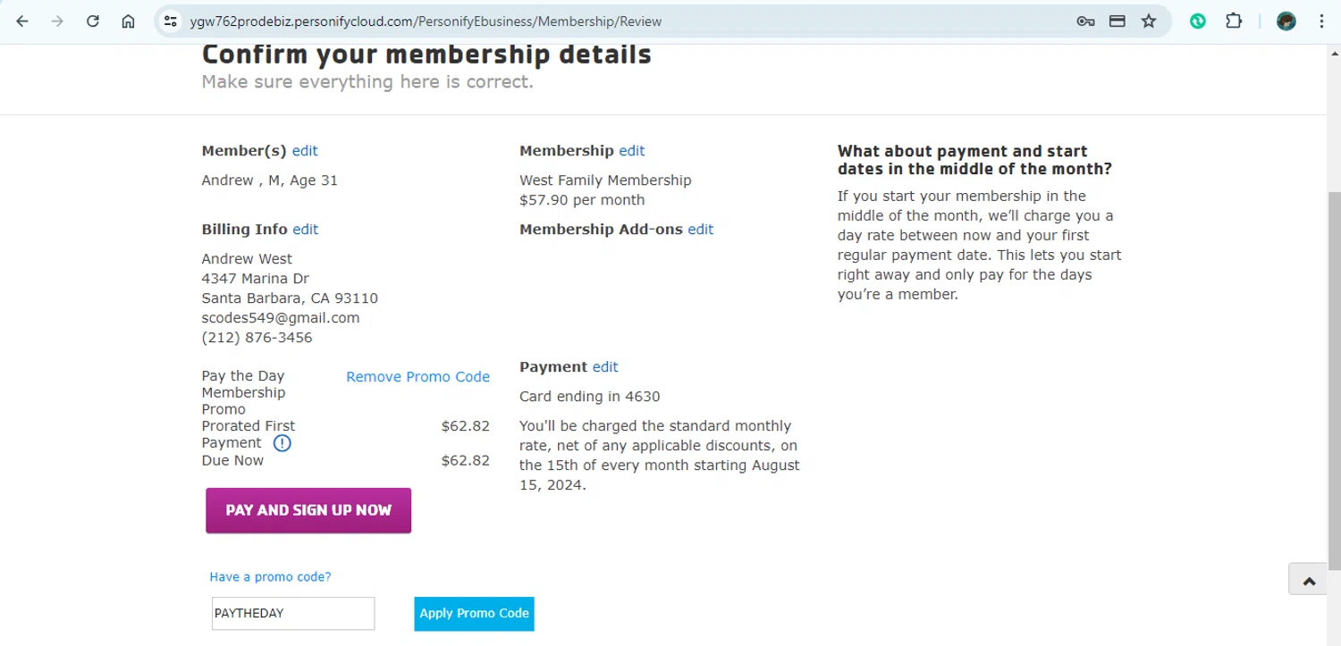Greater Wichita YMCA checkout page showing Greater Wichita YMCA promo code box | Screenshot taken by SimplyCodes community member on Jul 13, 2024
