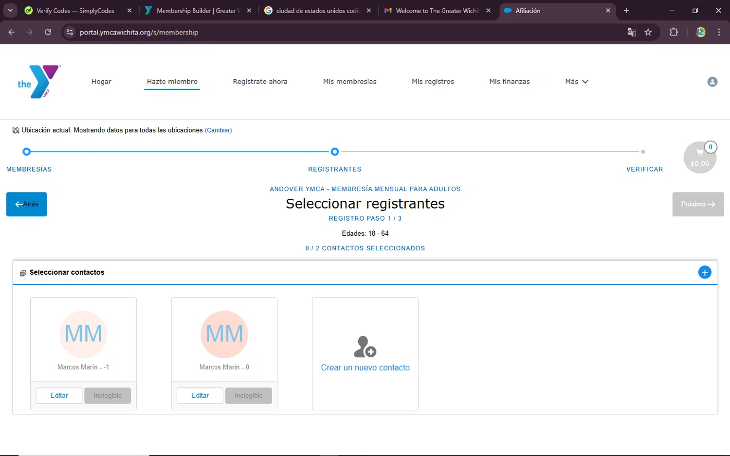 Greater Wichita YMCA promo code screenshot showing code SUNNY75 applied at Greater Wichita YMCA checkout page. Uploaded by SimplyCodes community member DealPioneer9442 on Aug 27, 2025