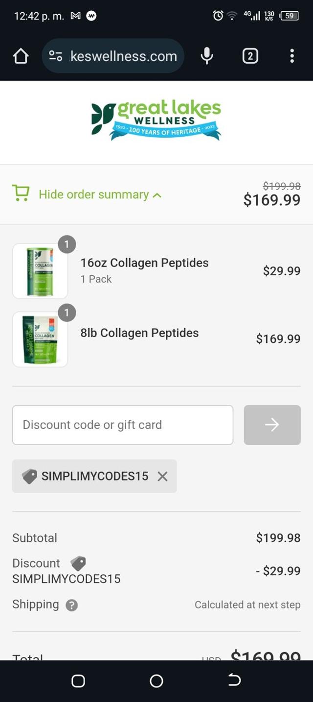 Great Lakes Wellness checkout page showing Great Lakes Wellness coupon code box | Screenshot taken by SimplyCodes community member on Dec 21, 2023