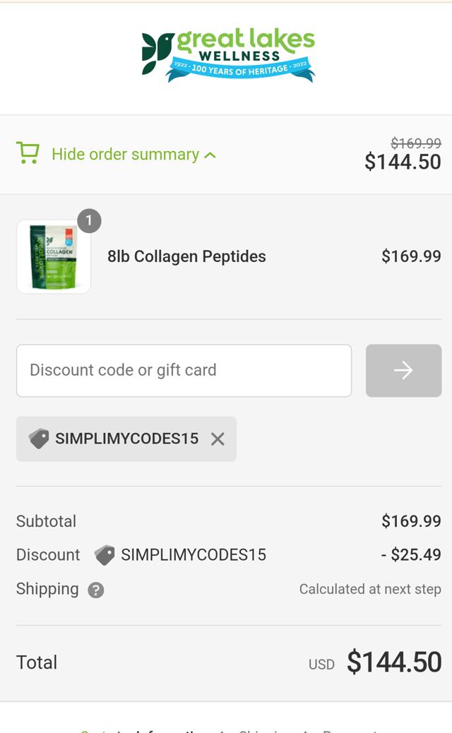 Great Lakes Wellness checkout page showing Great Lakes Wellness coupon code box | Screenshot taken by SimplyCodes community member on Oct 23, 2023