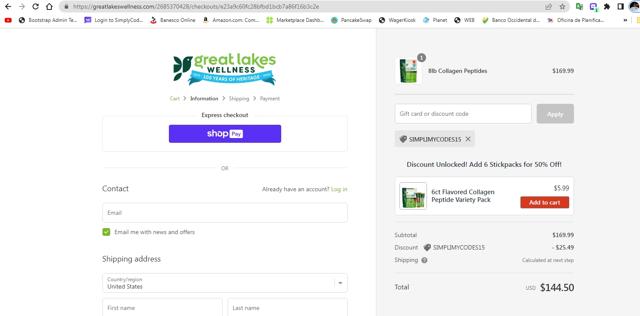 Great Lakes Wellness checkout page showing Great Lakes Wellness coupon code box | Screenshot taken by SimplyCodes community member on Jul 26, 2023