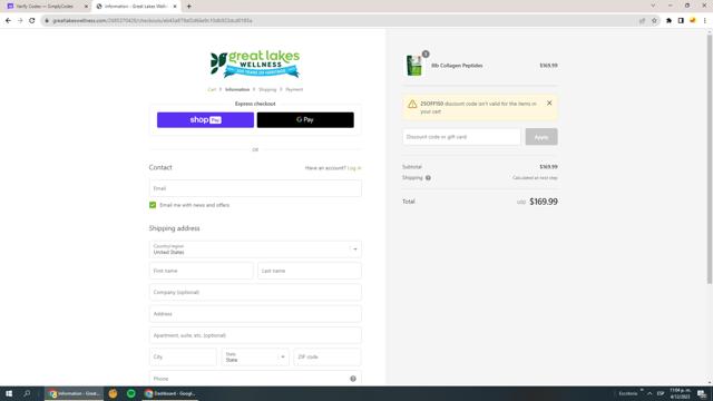 Great Lakes Wellness checkout page showing Great Lakes Wellness coupon code box | Screenshot taken by SimplyCodes community member on Dec 5, 2023