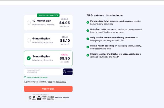 Greatness checkout page showing Greatness coupon code box | Screenshot taken by SimplyCodes community member on Jun 28, 2025