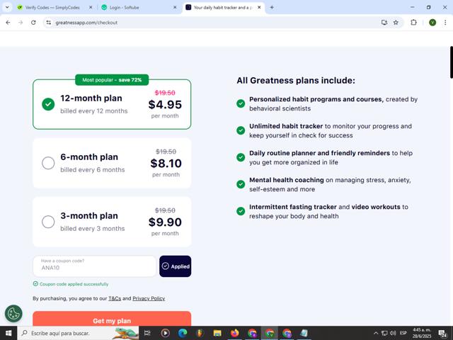 Greatness checkout page showing Greatness coupon code box | Screenshot taken by SimplyCodes community member on Jun 28, 2025