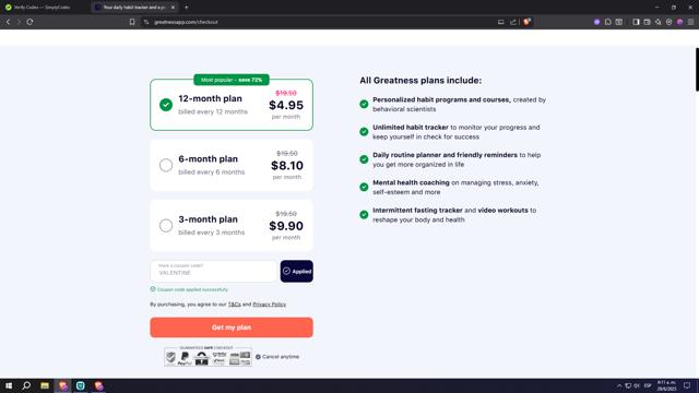 Greatness checkout page showing Greatness coupon code box | Screenshot taken by SimplyCodes community member on Jun 29, 2025