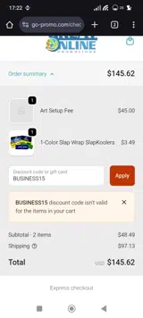 BUSINESS15 coupon verification screenshot