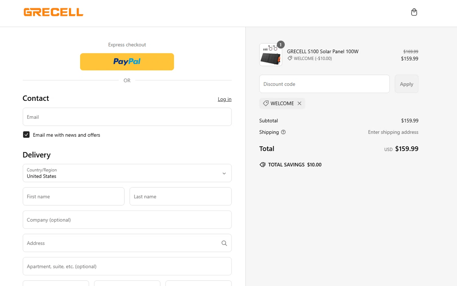 GRECELL discount code screenshot showing code WELCOME applied at GRECELL checkout page. Uploaded by SimplyCodes community member valeriaantonieta on Mar 6, 2025