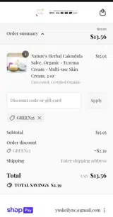 GREEN15 coupon verification screenshot