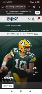 Green Bay Packers coupon verification screenshot