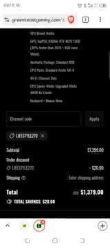 LIFESTYLE270 coupon verification screenshot