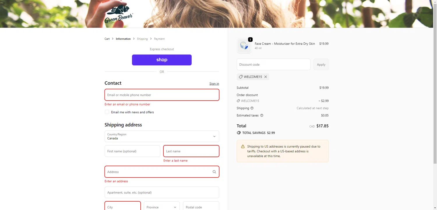 Green Beaver discount code screenshot showing code WELCOME15 applied at Green Beaver checkout page. Uploaded by SimplyCodes community member SwiftCurator4059 on Sep 25, 2025