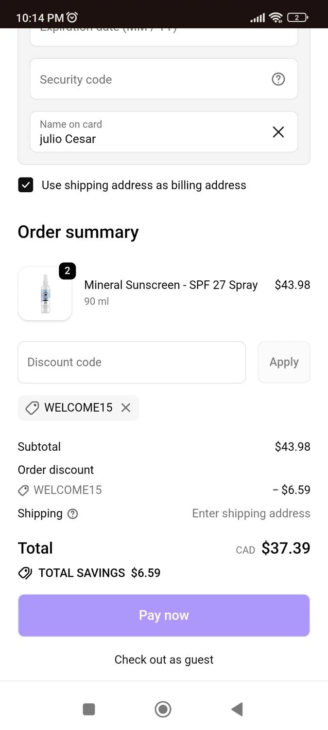 Green Beaver discount code screenshot showing code WELCOME15 applied at Green Beaver checkout page. Uploaded by SimplyCodes community member juliocoronel038ef0f on Oct 28, 2025