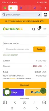 GREENEZ10 coupon verification screenshot