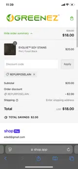 REPURPOSELAIN coupon verification screenshot