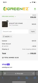 JAZZ10 coupon verification screenshot