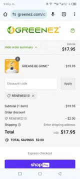 RENEWED10 coupon verification screenshot