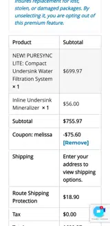 Melissa coupon verification screenshot
