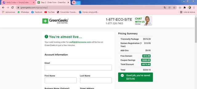 GreenGeeks checkout page showing GreenGeeks coupon code box | Screenshot taken by SimplyCodes community member on Jan 6, 2022