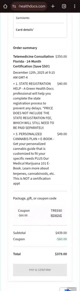 Green Health Docs coupon verification screenshot