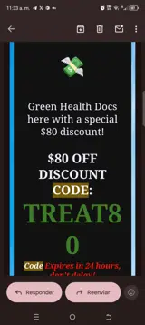 Green Health Docs coupon verification screenshot