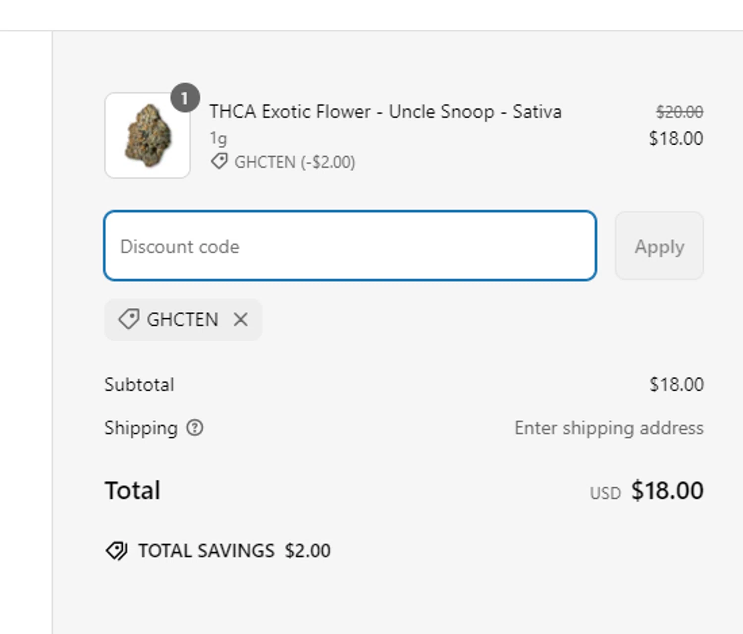 Green Herbal Care discount code screenshot showing code GHCTEN applied at Green Herbal Care checkout page. Uploaded by SimplyCodes community member Gato_2 on Mar 7, 2025