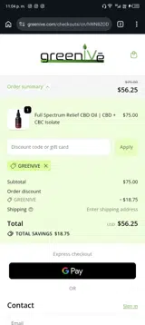 GREENIVE coupon verification screenshot